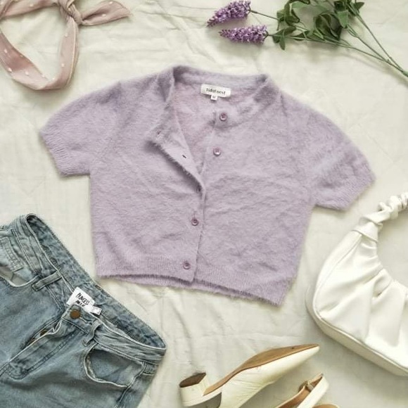 Tops - ~ Fluffy Crop Cardi: Pastel Purple ~